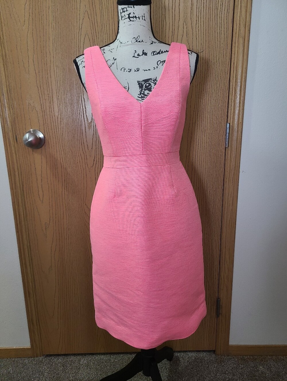 J. Crew Hot Pink Barbiecore V-neck Tweed Cocktail Office Structured Dress